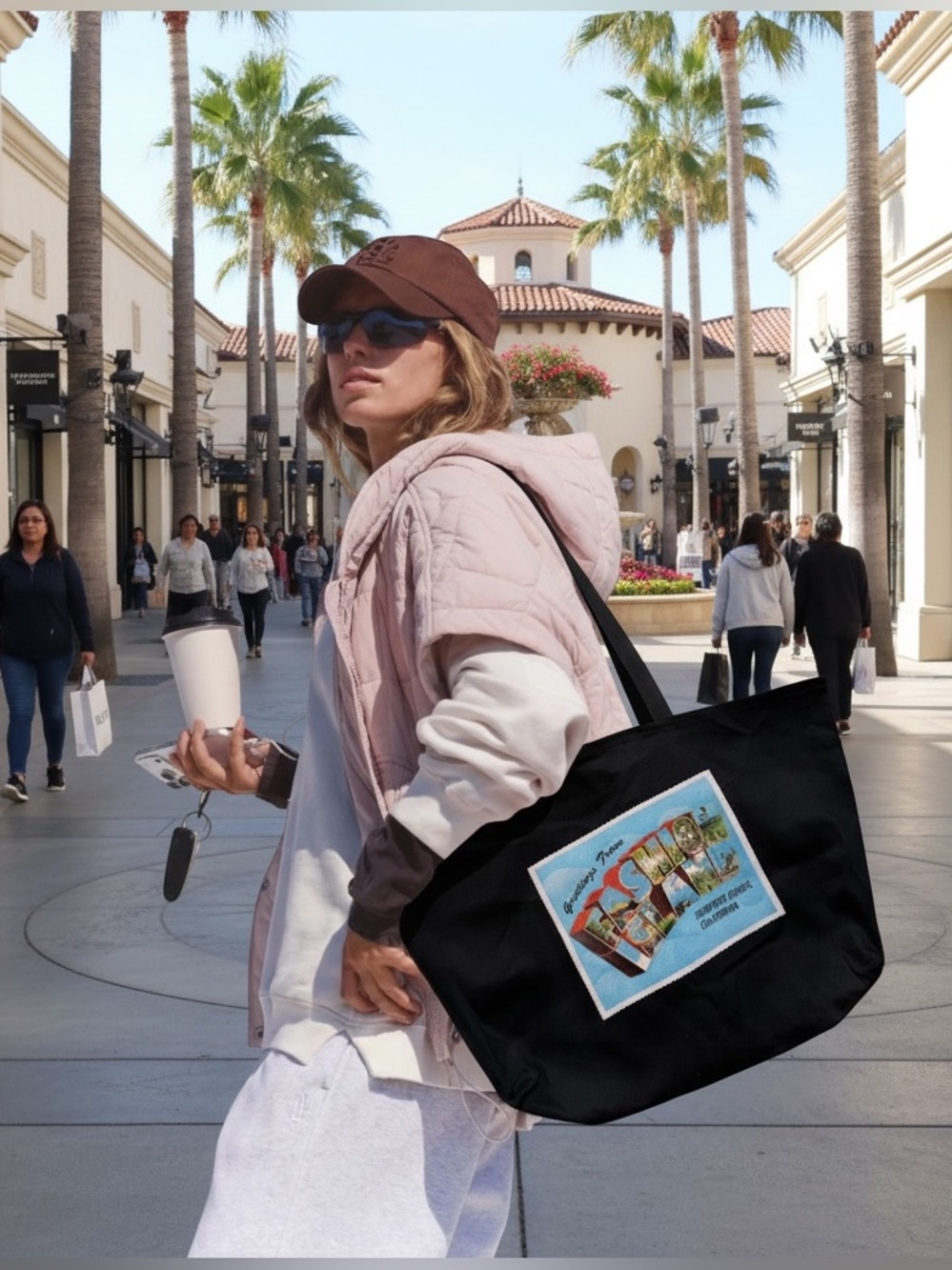 Fashion Island Newport Beach California Postcard Black Canvas Tote Bag